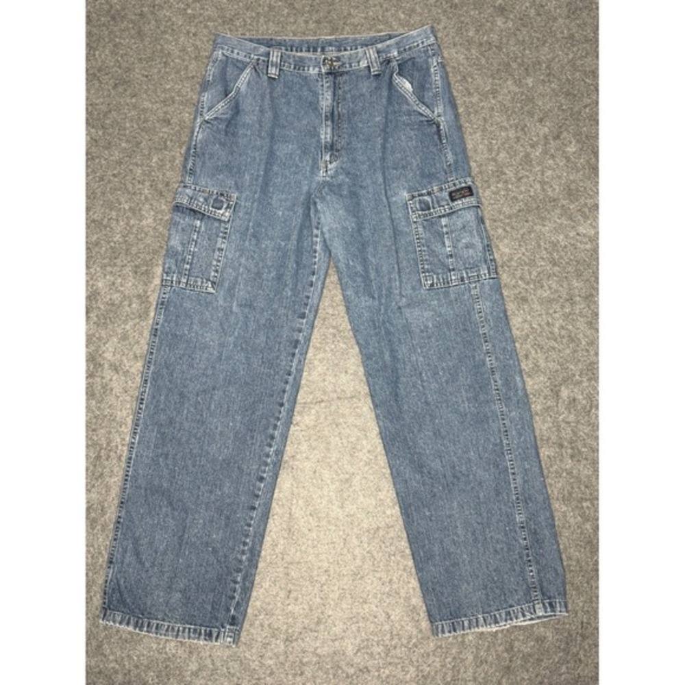 Wrangler Hero Mens Cargo Jeans 34x34 Blue Denim Straight Leg Workwear 70LGWDS